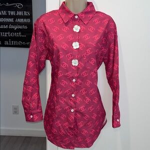 Pink Button-Up Chemise with White Accents